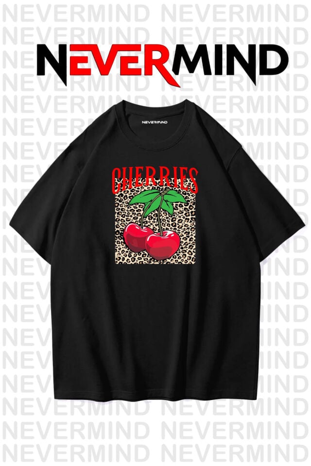GLANZIA Unisex Cherries Baskılı Oversize Tişört