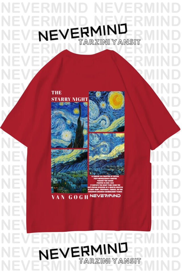 GLANZIA Unisex Van Gogh Baskılı Oversize Tişört