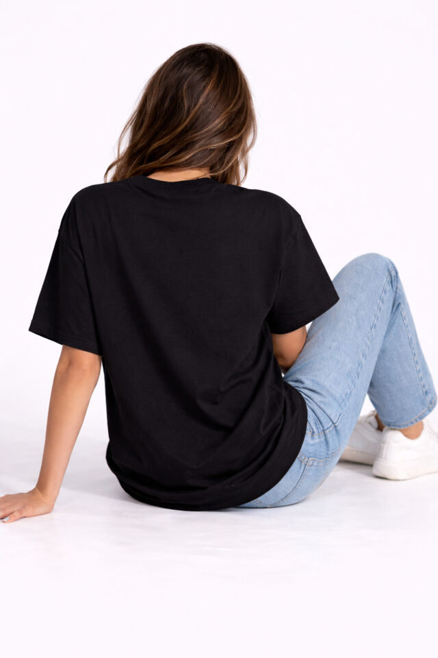 GLANZIA The Beast Inside Me Baskılı Unisex Oversize Tişört Siyah Kedi Grafik Tasarım %100 Pamuk Streetwear Tişört